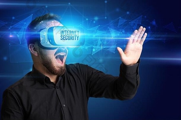 商人虚拟现实眼镜互联网安全登记网络安全概念