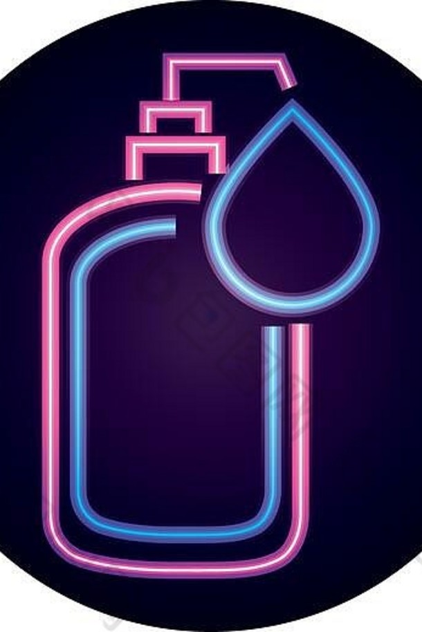 新冠19冠状病毒大流行瓶肥皂消毒剂卫生载体插图霓虹风格图标