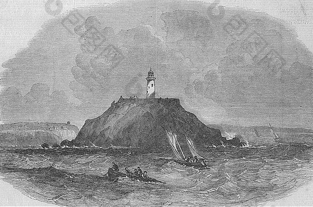 1849年，爱尔兰巴利考顿岛上的新灯塔。图文并茂的伦敦新闻
