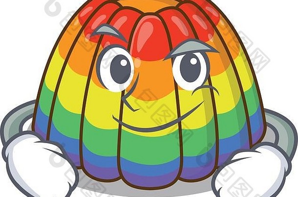 很酷的彩虹果冻吉祥物字符傻笑脸