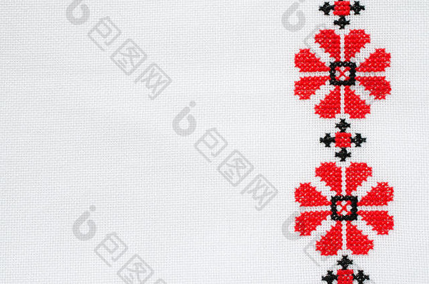 元素手工制作的刺绣白色亚麻红色的黑色的棉花线程设计少数民族纹理模式工艺刺绣交叉针引入