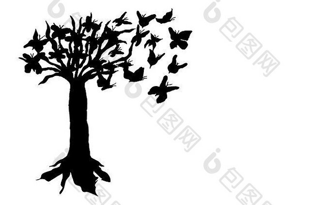 艺术树与特殊蝴蝶为您的网站