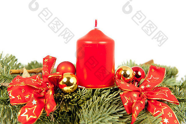 圣诞节一块红色的结庆祝丝带蜡烛球