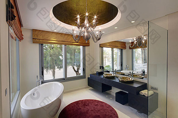 椭圆形独立浴圆形地毯现代西班牙语浴室中央光拟合碗盆地虚荣单位