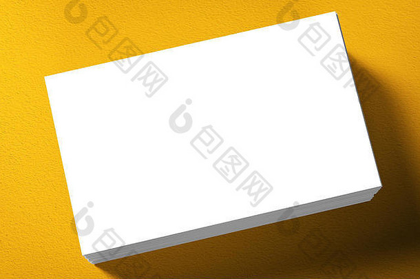 堆栈空白卡片黄色的背景