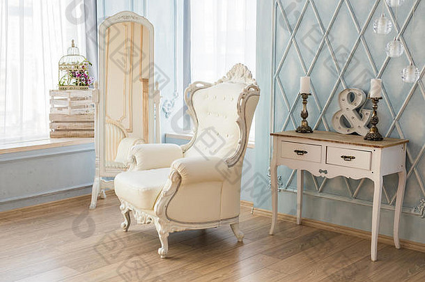 奢侈品扶手椅平原白色室内