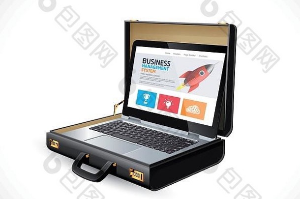商务旅行箱-财务概念-lbusinessman笔记本电脑和网站