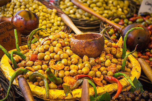 腌制橄榄市场普罗旺斯法国
