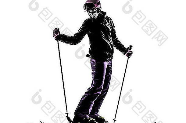 女人滑雪滑雪轮廓白色背景