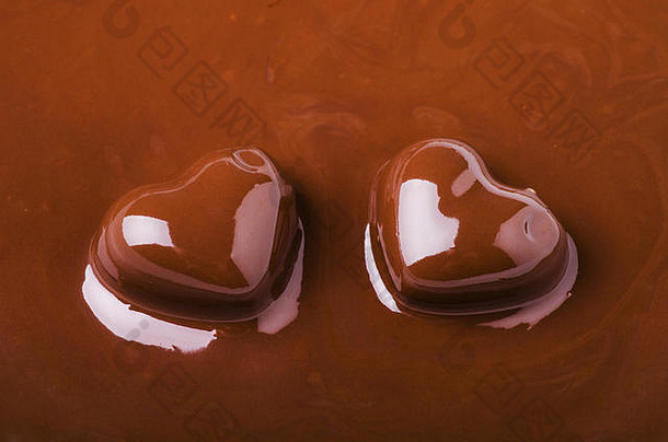 巧克力心混合融化了巧克力
