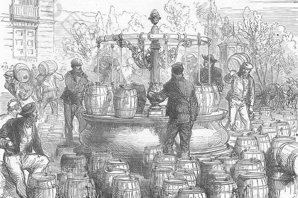 1876年西班牙马德里第三卡利斯特战争供水。图文并茂的伦敦新闻