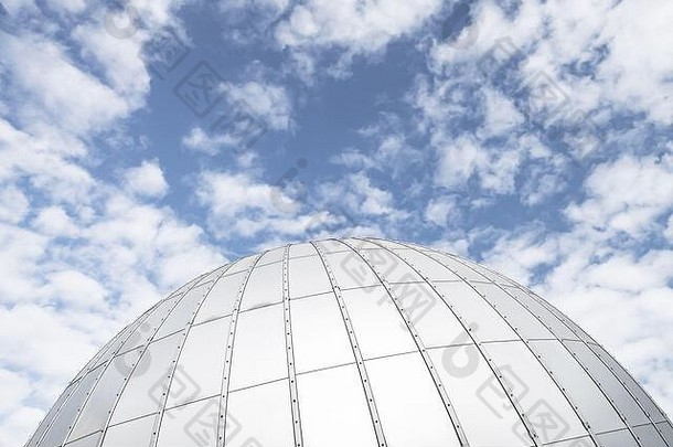 闪亮的金属天文台圆顶多云的蓝色的天空摘要背景照片