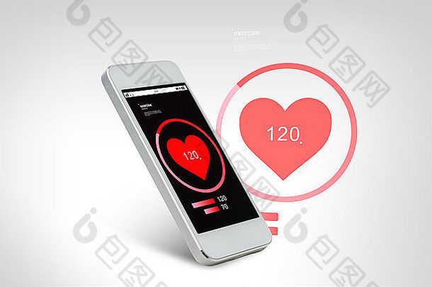 白色智能手机红色的心图标屏幕