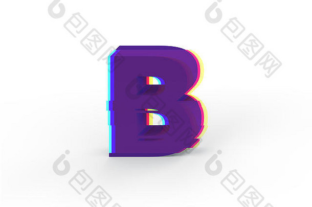 3D真瑕疵大写字母B，白色背景上隔离软阴影-文件路径选择。
