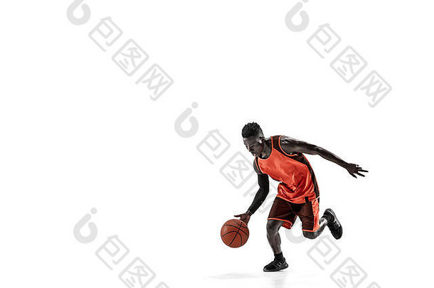 完整的长度肖像篮球球员球孤立的白色工作室背景广告概念适合非洲阿尼利坎运动员球运动活动运动概念
