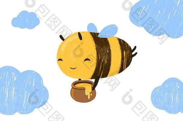 手画可爱的蜂蜜蜜蜂云手画字符
