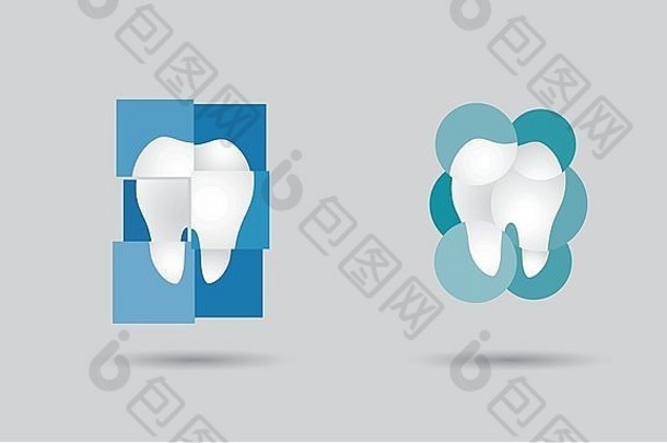 牙科诊所、牙科网络或牙科服务标志集