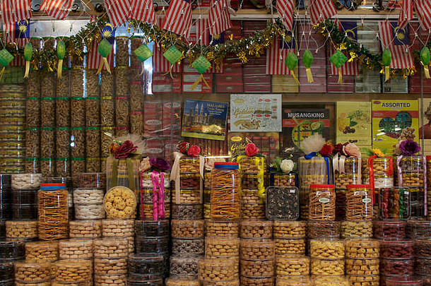 (泥马来西亚图片典型的马来西亚饼干商店位于内部中央市场(泥马来西亚