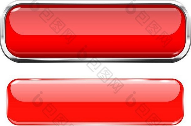 红色的玻璃纽扣。Web 3d闪亮矩形图标