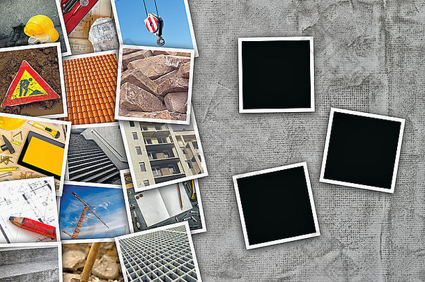 建设行业主题照片拼贴画堆放图片水泥Conrete墙纹理复制空间空白