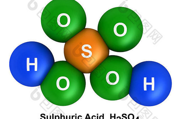 白色背景上分离的硫酸分子结构的3d渲染