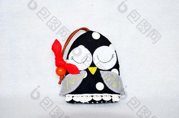 Diy手工制作的关键封面猫头鹰娃娃模式使色彩斑斓的织物皮革塑料珠子车间泰国风格nonthaburi泰国