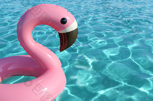 粉红色的充气火烈鸟池平游泳池渲染