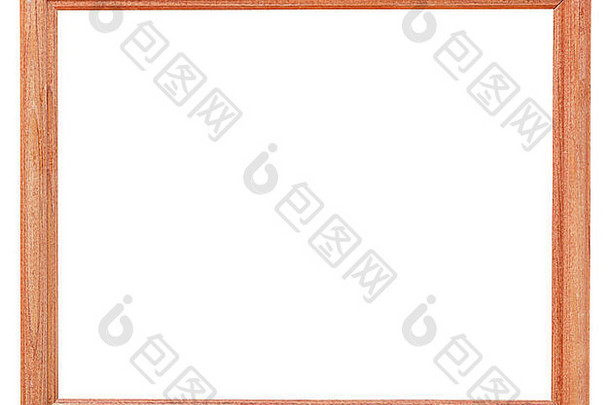 狭长的棕色简单画框，白色背景上有镂空画布
