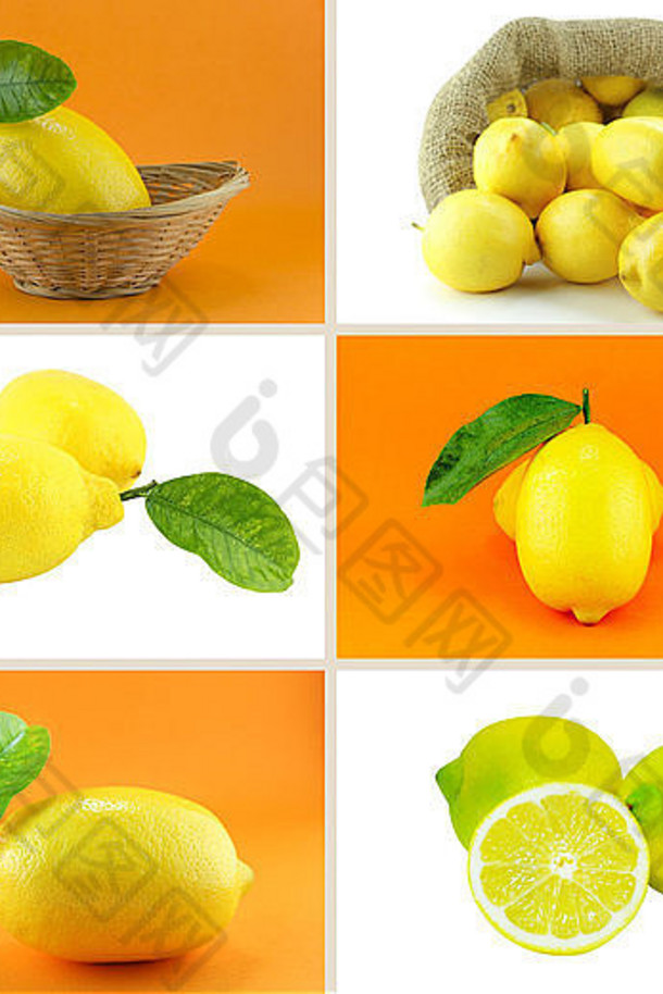 健康有机食品，一套新鲜柠檬。