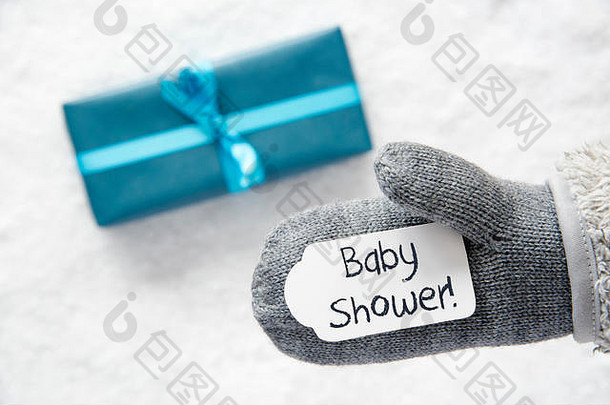 绿松石礼品，手套，文字婴儿淋浴，雪