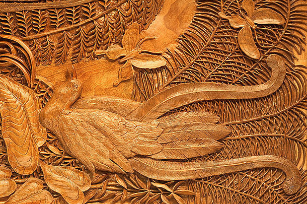 雕刻木图片鸟背景