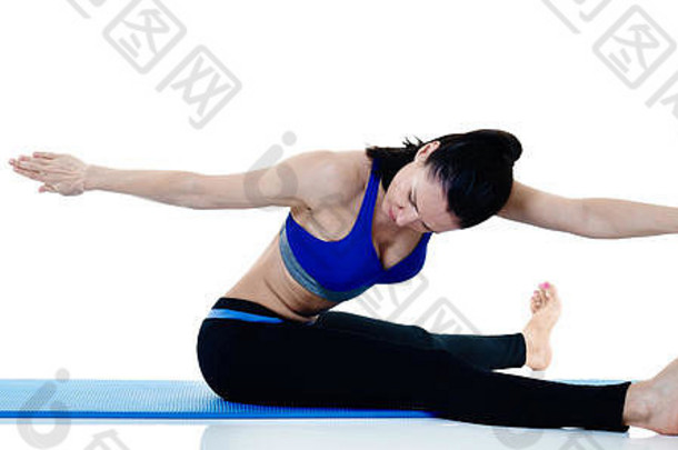 高加索人女人锻炼健身普拉提exercices孤立的白色背景