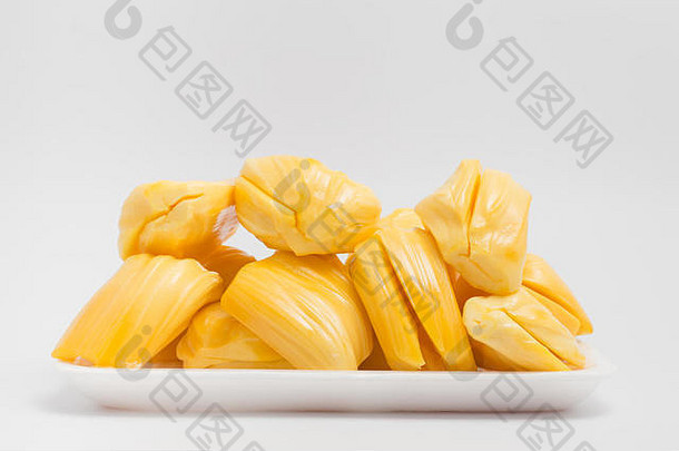 菠萝蜜递给泰国水果隔离白色背景