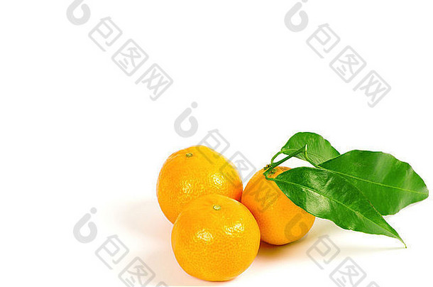 白地上有绿叶的<strong>橘子</strong>