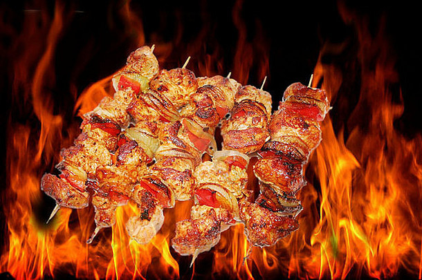 肉烧烤背景火焰