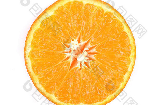 在白色背景上分离出来的一片橘子、丹桂或柑橘。