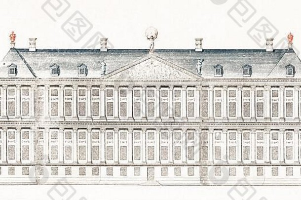 阿姆斯特丹一栋建筑的复古建筑插图，是房地产经纪人的理想之选