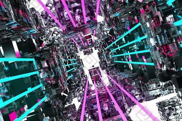 渲染科幻隧道数字背景虚拟现实电脑生成的信息技术概念
