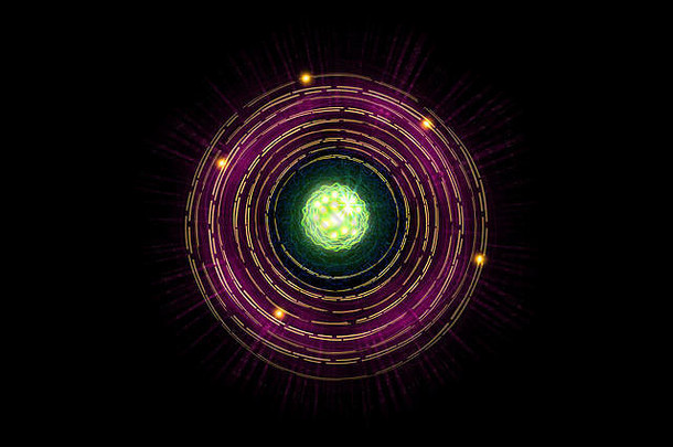 关闭色彩斑斓的霓虹灯原子粒子背景插图
