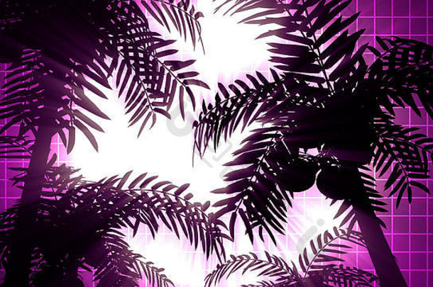 复古的未来主义的背景棕榈树背景太阳风格电脑图形背景完美的主题出席