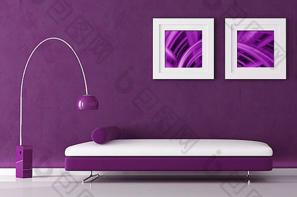 紫色的最小的室内天鹅绒沙发灯图像墙摘要作文