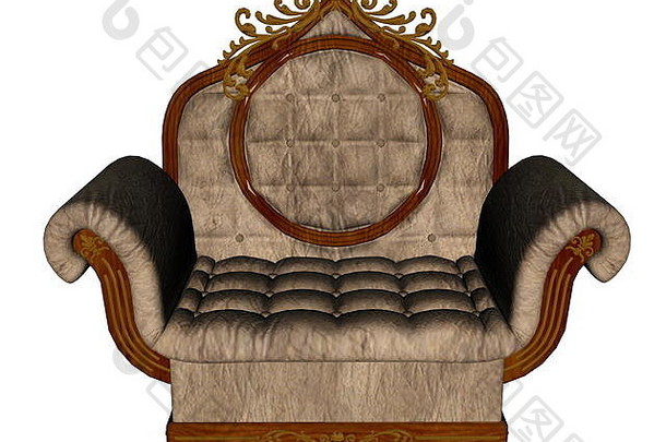 古董扶手椅孤立的白色背景渲染