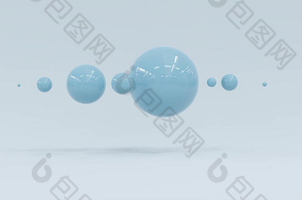摘要青色蓝色的球体光滑的表面白色不光滑的背景插图渲染