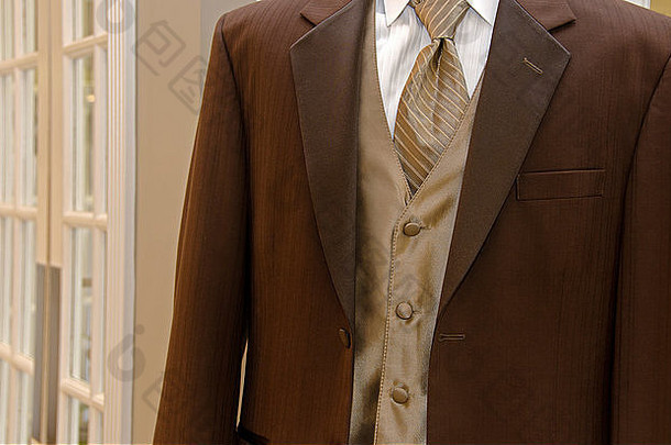 棕色（的）燕尾服丝绸背心领带