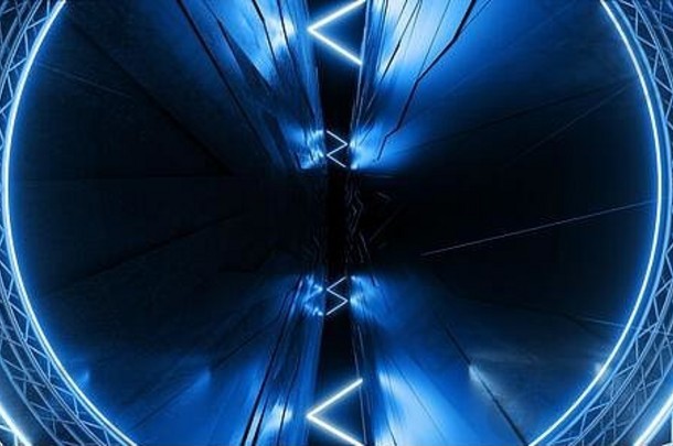 圆结构门金属摘要sci未来主义的霓虹灯紫色的蓝色的隧道充满活力的平铺的墙走廊反光电激光发光的黑暗巴克
