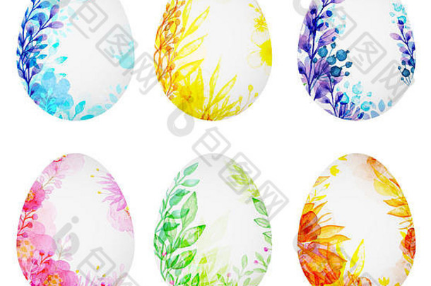 集装饰水彩复活节鸡蛋花叶子