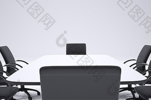会议桌和黑色办公椅。裁剪图像