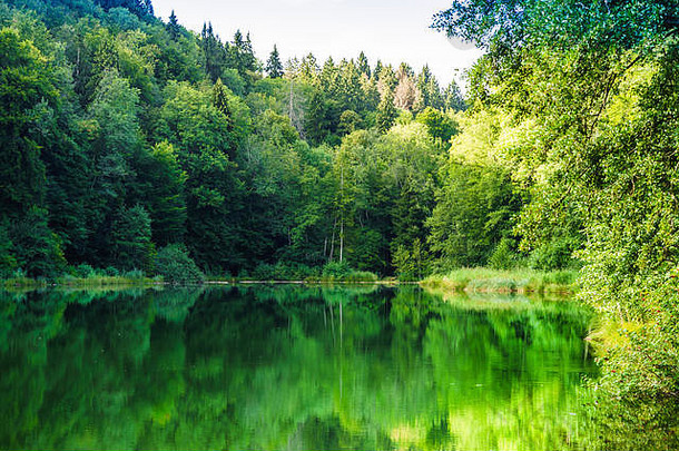 瑞士苏黎世附近Bergdietikon拍摄的天然埃格尔西湖景观