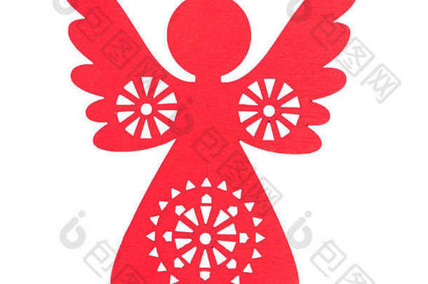 白色背景上隔离的红色天使的圣诞装饰