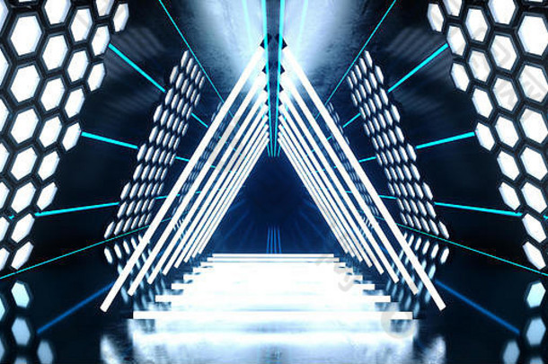 六边形灯霓虹Led激光发光蓝白振动虚拟现实三角形隧道科幻未来反射荧光工作室灯